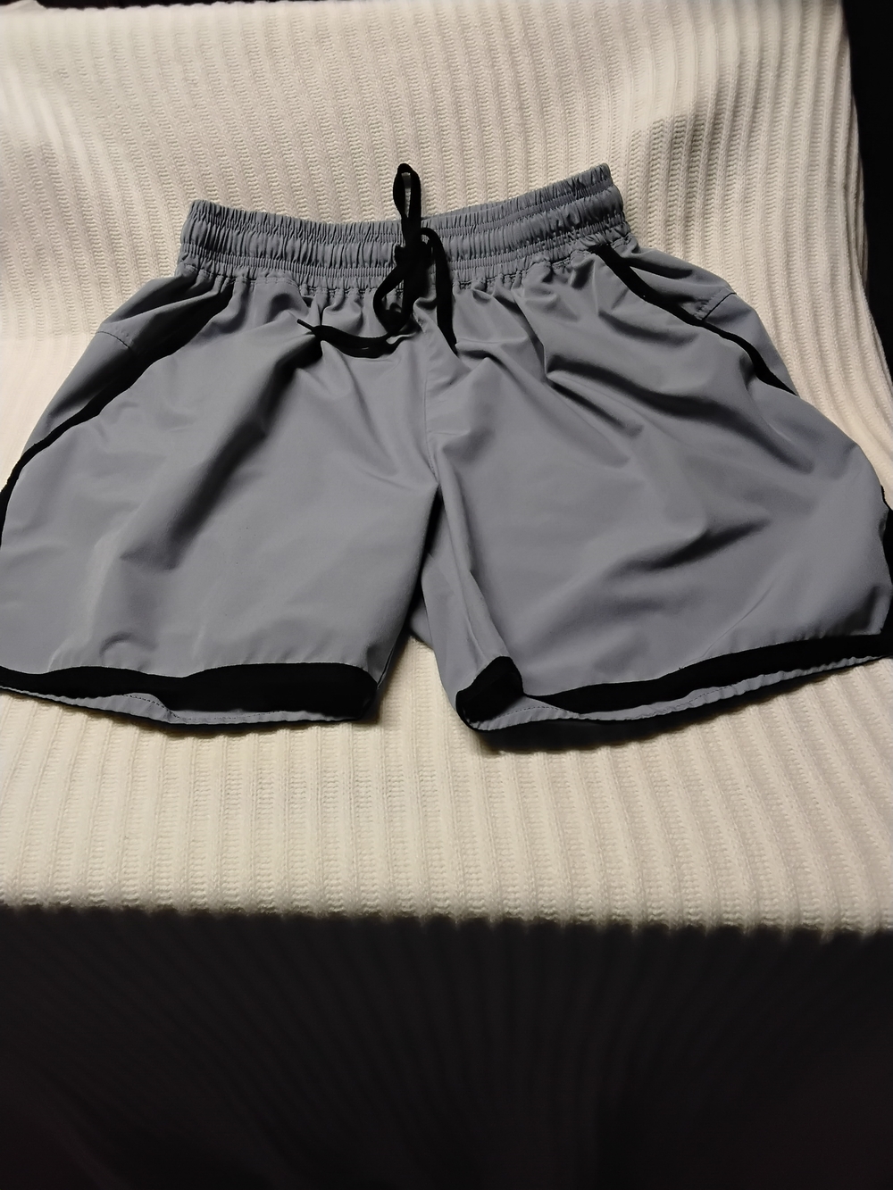 Women’s Athletic Drawstring Shorts - Light Gray with Black Trim